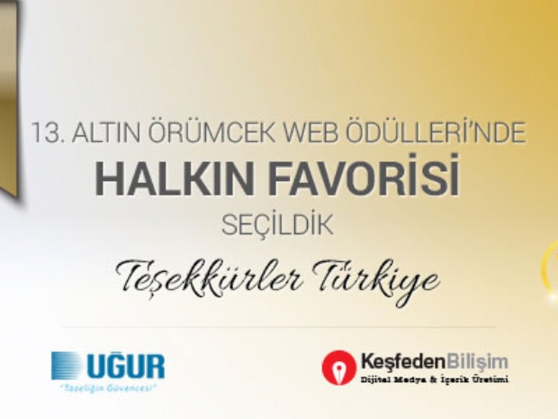 Uğur kurumsal web sitesi, halk oylaması sonucu 13. Altın Örümcek Ödülü’nü almaya hak kazandı